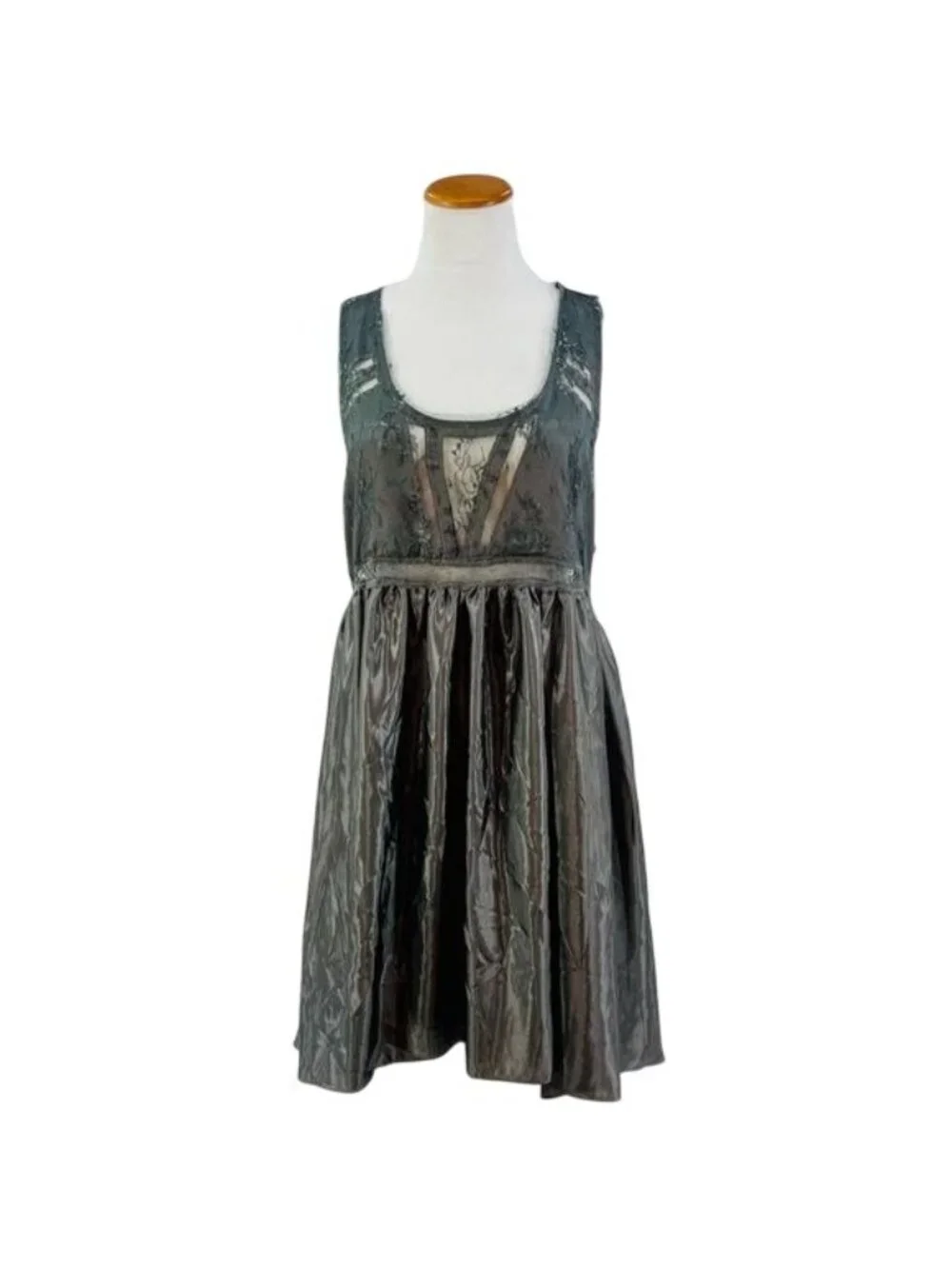 NWOT Free People Gray Satin Lace Dress| Whimsigoth Grunge Fairycore Indie Sleaze
